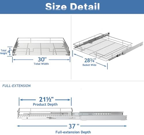 Pull Out Cabinet Organizer 30" W x 211⁄2" D, Heavy Duty Cabinet Pull