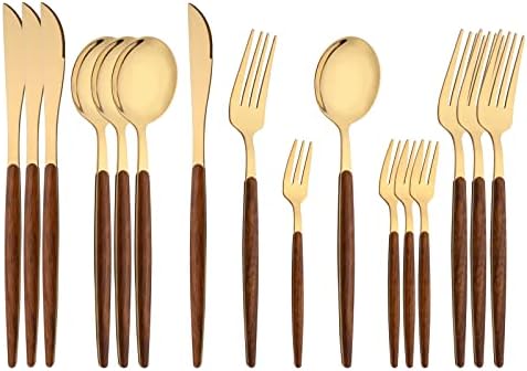 16-Piece Silverware Set with Cake Fork, Gold Stainless Steel Flatware