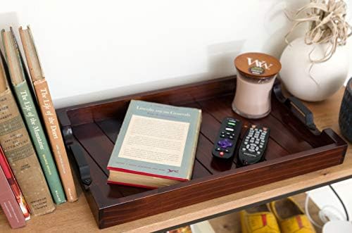 Bamboo Land- Large Wooden Serving Tray with Handle, 20” X 12’’, Dark