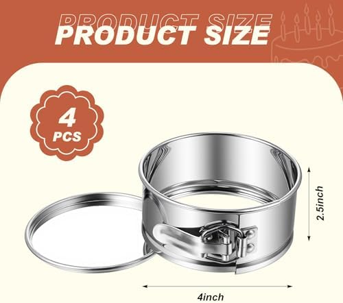 Funnymoom 4 Pcs 4 Inch Stainless Steel Springform Pans Mini Cheesecake