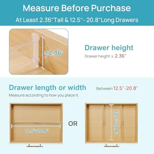 Vtopmart 4 Pack Shallow Drawer Dividers, 2.36" High 12.5"-20.8"