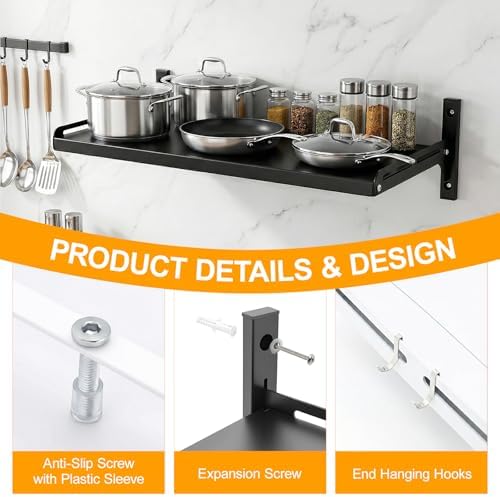 ABCOOL Expandable Wall-Mount Microwave Shelf with 4 Hooks