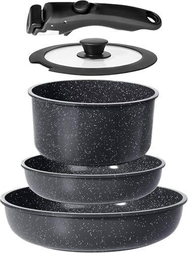 GiPP 5PCS Ceramic Pots and Pans Set Nonstick Detachable Handle