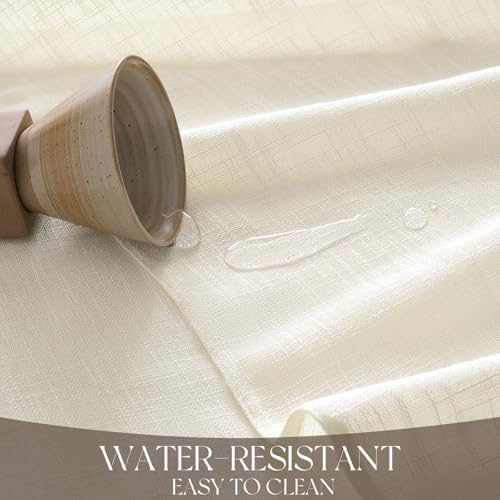 NOVILYS 70 Inch Round Tablecloth with Linen Textured, Cream White