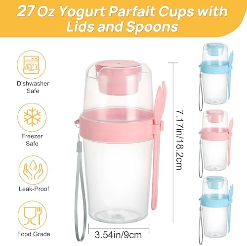 Vtopmart Yogurt Parfait Cups, 4 Pack, 27oz, with Lids & Spoons