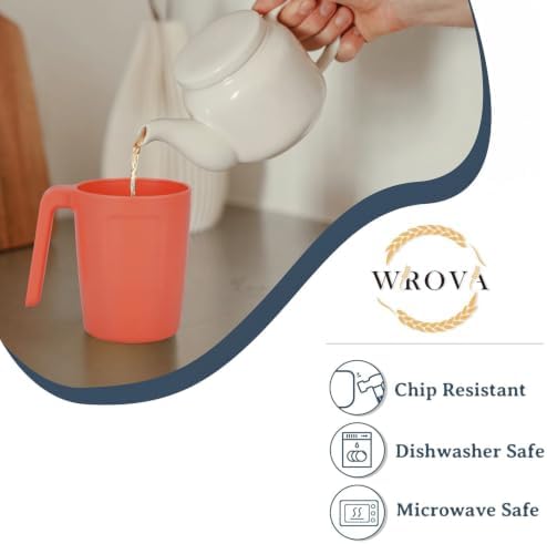 Wrova 16oz Wheat Straw Cups with handles set of 6-Plastic Cups