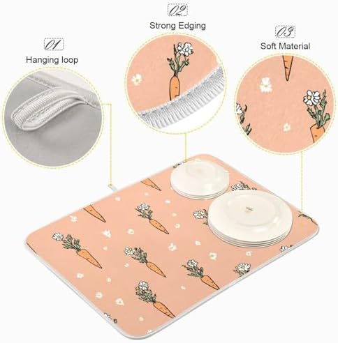 OTVEE Veggie Patch Art Dish Drying Mat for Kitchen Counter Absorbent