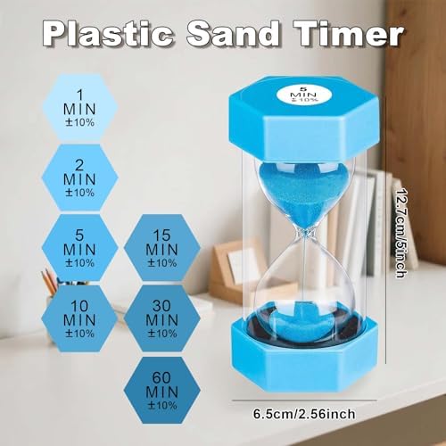2 Minute Sand Timer, Unbreakable Hexagon Hourglass, Plastic Sand Watch