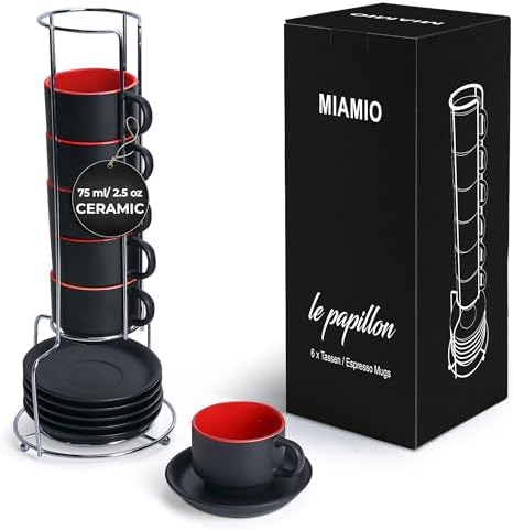 MIAMIO - Espresso Cup Set Ceramic (2.5oz) with saucers-Le Papillon