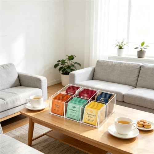 Clear Acrylic Tea Bag Organizer, 6-Slot Tea Bag Holder & Tea Packet