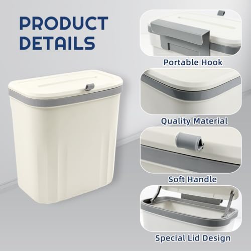 3 Pack 10L Hanging Kitchen Compost Bin with Lid, White