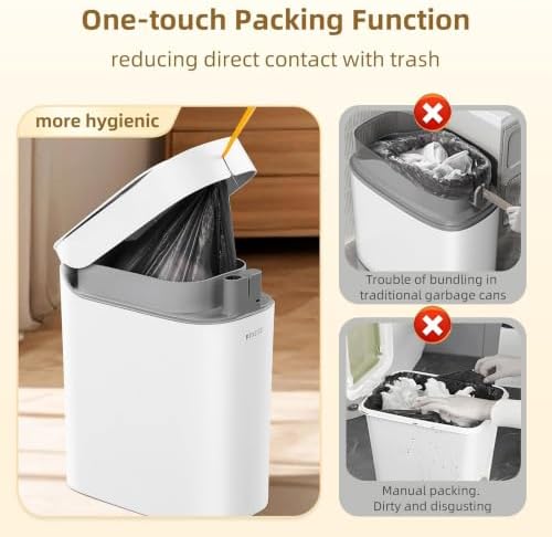 MUEE Automatic Bagging Bathroom Trash Can, 3.5 Gal, White