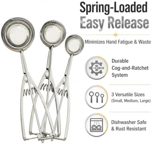 Stainless Steel Cookie and Ice Cream Scoop Set,3 Sizes: 1.622.4 Inches