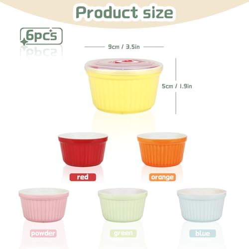 8OZ Ceramic Ramekins with Lids Set of 6 for Baking