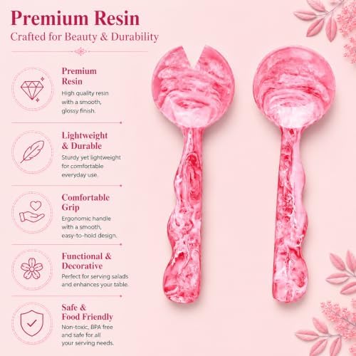 SS CRAFTS INDIA Resin Salad Servers & Serving Spoons, Pink Marbled