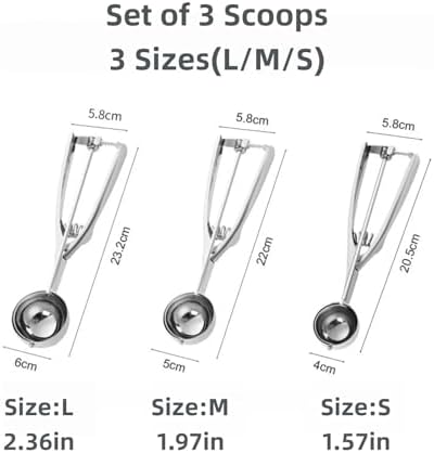 Ice cream spoon,3Pcs Cookie Scoop Set,Stainless steel ice cream scoop
