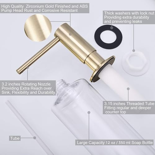 Samodra Sink Soap Dispenser, Metal Pump Head, 12 OZ PET Bottle