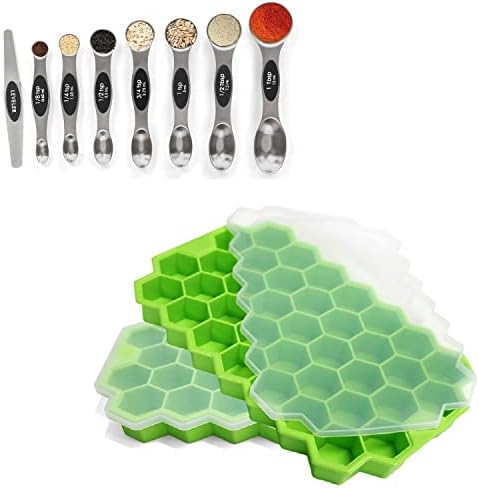 Magnetic Measuring Spoons Set Stainless Steel with Leveler,Ice Cube