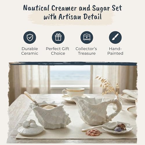 Blue Sky Ceramics Shell Figural Sugar Bowl White, Multi (14894)