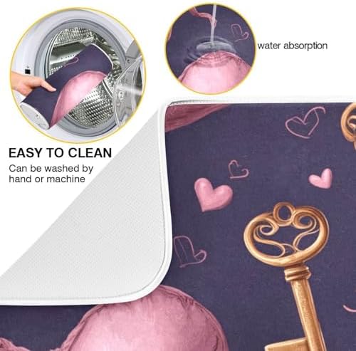 OTVEE Love Balloon Art Dish Drying Mat for Kitchen Counter Absorbent