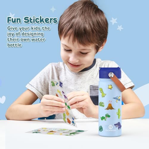 GoKEDA 18oz Kids Water Bottle, 2 Pack Stainless Steel Straw Cup