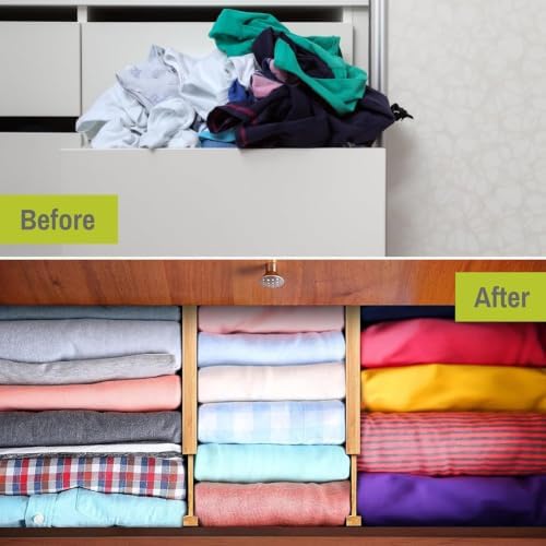 Purawood Bamboo Drawer Dividers, Adjustable Spring-Loaded, Expandable