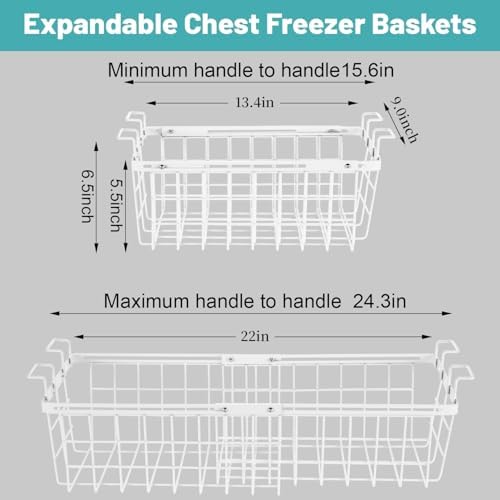 2 Pack Expandable Freezer Organizer Bins, Adjustable Wire Baskets for