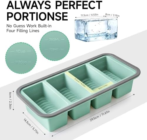 Tvmania 2-Pack Silicone Freezer Trays with Lids, 1 Cup, 4-Compartment