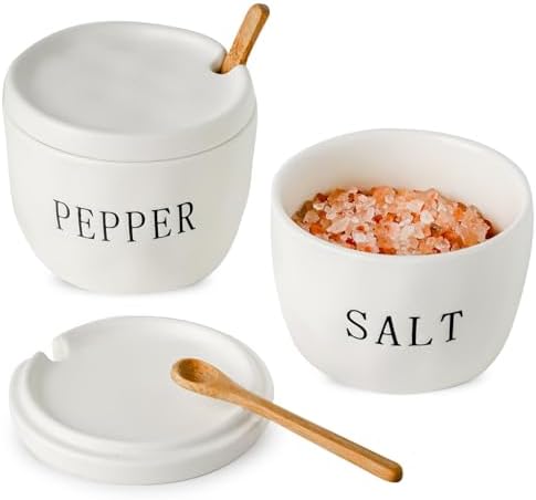 2 Pack Salt and Pepper Bowls Set, Ceramic Salt and Pepper Containers