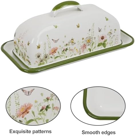Enameled Farmhouse Vintage Butter Dish with Lid Durable Kitchen Food