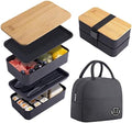 Japanese Bamboo Bento Box with Compartments and Utensils Stackable