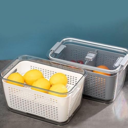 2pcs Refrigerator Fruit Vegetable Storage Container with Drain Basket
