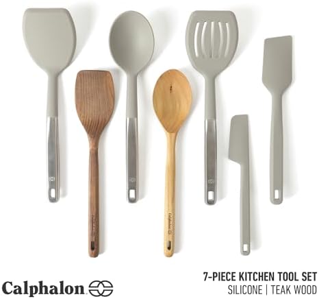 Calphalon Prime Silicone and Teak Wood Tool Set, 7-Piece