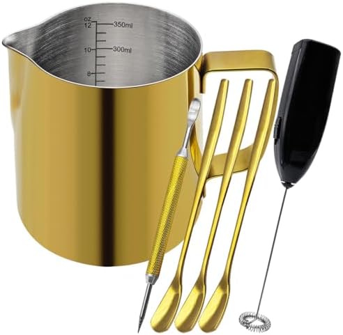 Gold Professional Milk Frothing Pitcher Set, 12oz (350ml) Stainless