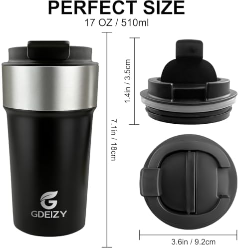 17oz Insulated Travel Coffee Mug, Stainless Steel Cup with Leakproof