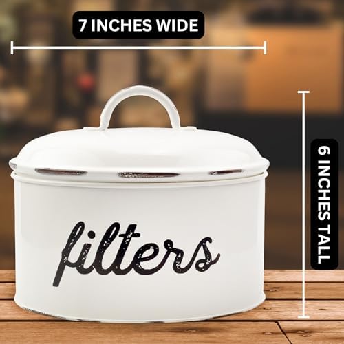AuldHome Design Basket Coffee Filter Holder, White Enamel Filter