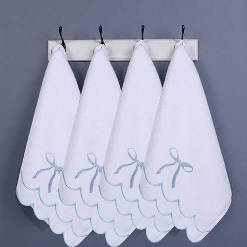2 Pcs Coquette Bow Hand Towels 15.75 x 27.56 Inch Scalloped