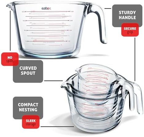 Eatex Glass Measuring Cups Set of 3 - Liquid Measuring Cups, Glass