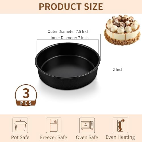 P&P CHEF 7 Inch Cake Pan Set of 3, Non-Stick Round Cake Pans