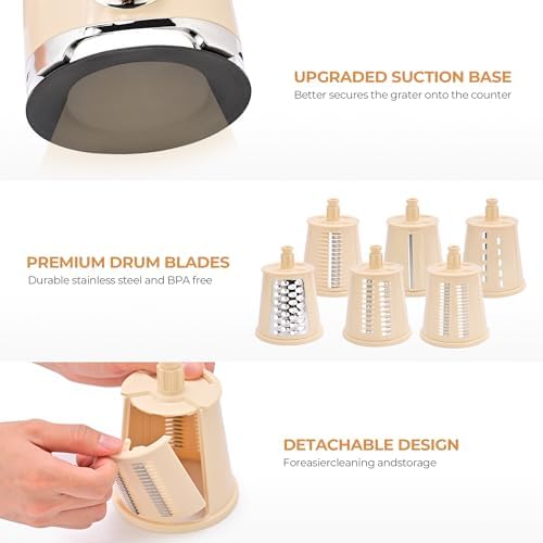 SUSTEAS Rotary Cheese Grater, Hand Crank, Vegetable Slicer