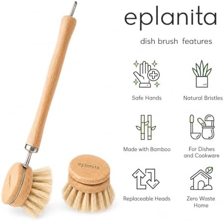 eplanita Natural Dish Brush with 3 Replacement Heads