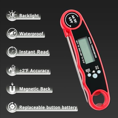 Digital Instant Read Meat Thermometer, Waterproof Red
