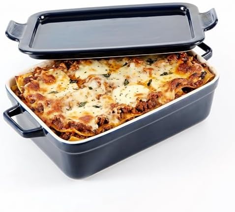 OVENTE 3 Qt Rectangular Ceramic Baking Dish with Lid, Blue BP13BL