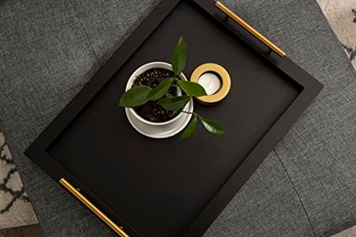 Kate and Laurel Halsey Rectangle Decorative Wooden Tray with Polished