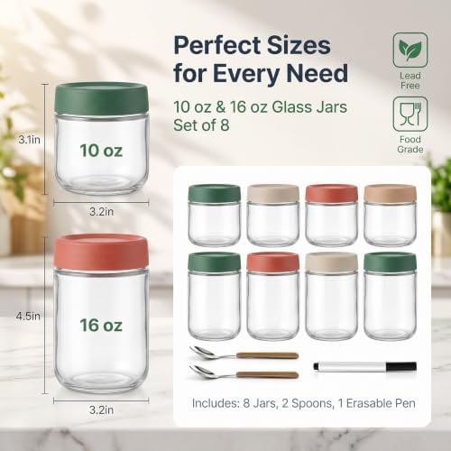 Qipecedm® 8 Pack Overnight Oats Containers, 16oz & 10 oz