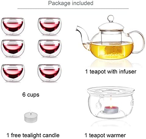 Jusalpha® 11 PC-Glass Filtering Tea Maker Teapot with a Warmer and 6