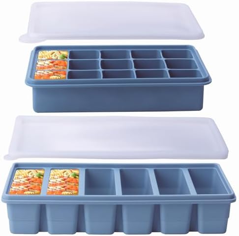2-Pack Silicone Freezer Trays with Lid,6 Large 1/2-Cup(125ml)&15 Small