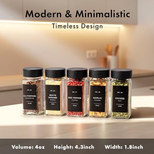 EDELHAUS Glass Spice Jars with Label, 24x Black Bamboo Wooden Lids
