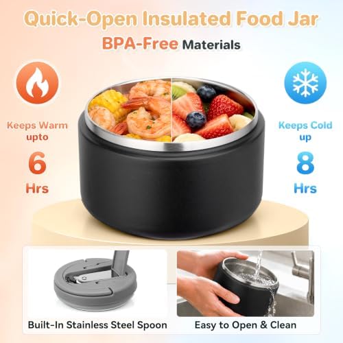 Bento Lunch Box with 8oz Soup Thermo,Kids Leakproof 4 Compartment