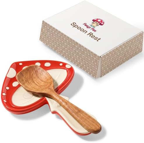 Fungi Fun Ceramic Mushroom Spoon Rest - Mushroom Utensil Spatula